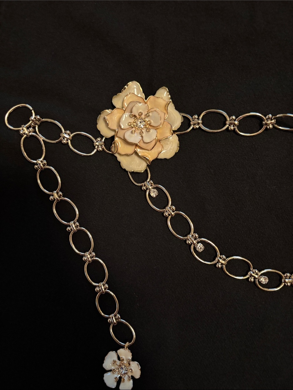 WHBM Gold Chain Belt with Cream Floral Accents